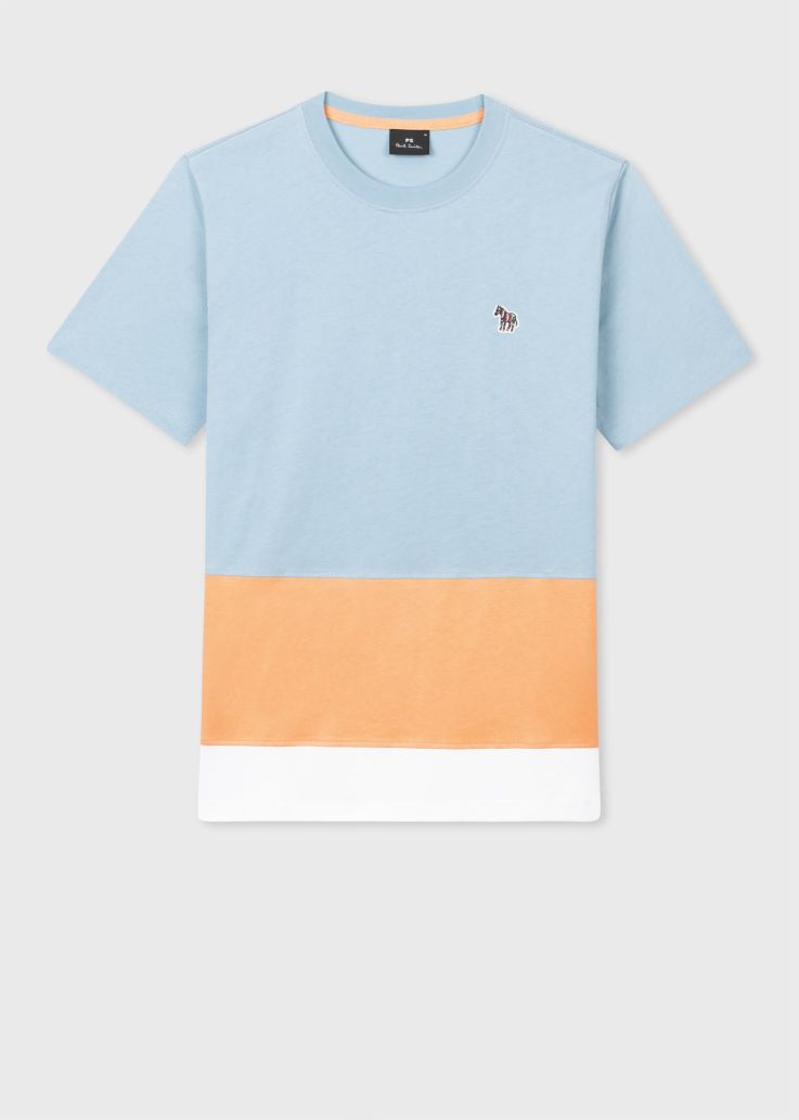 Mens Paul Smith T-Shirts | Zebra Logo Panelled T-Shirt Sky Blue