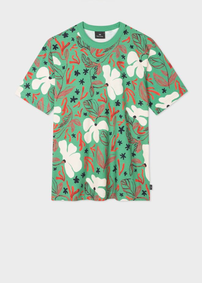 Mens Paul Smith T-Shirts | Sea Floral' Print T-Shirt Green