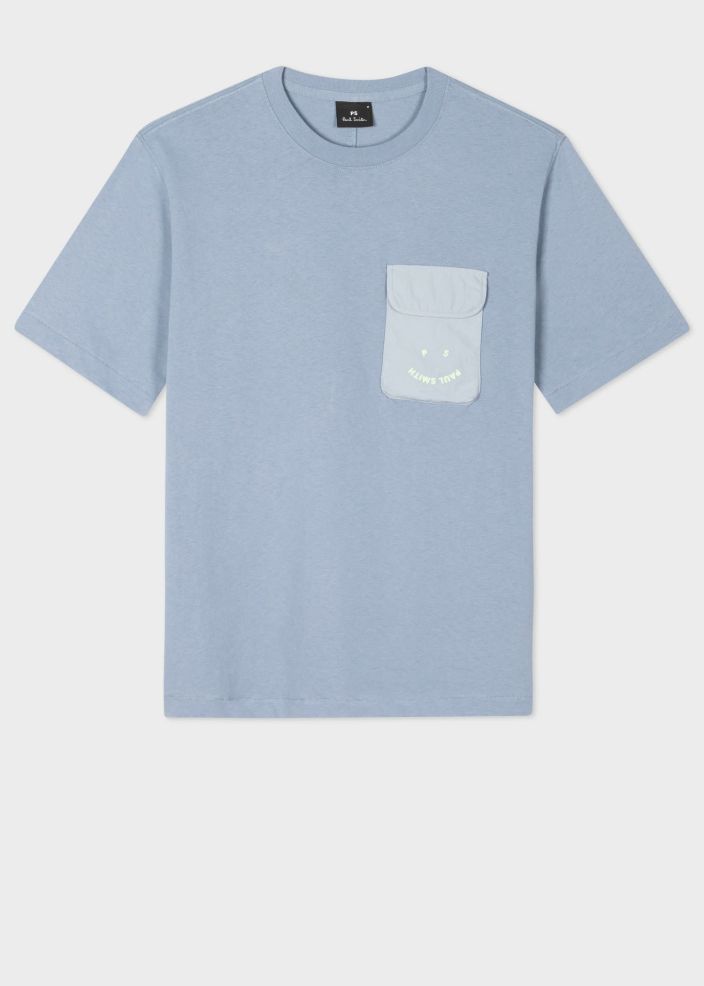 Mens Paul Smith T-Shirts | Happy' Pocket T-Shirt Sky Blue